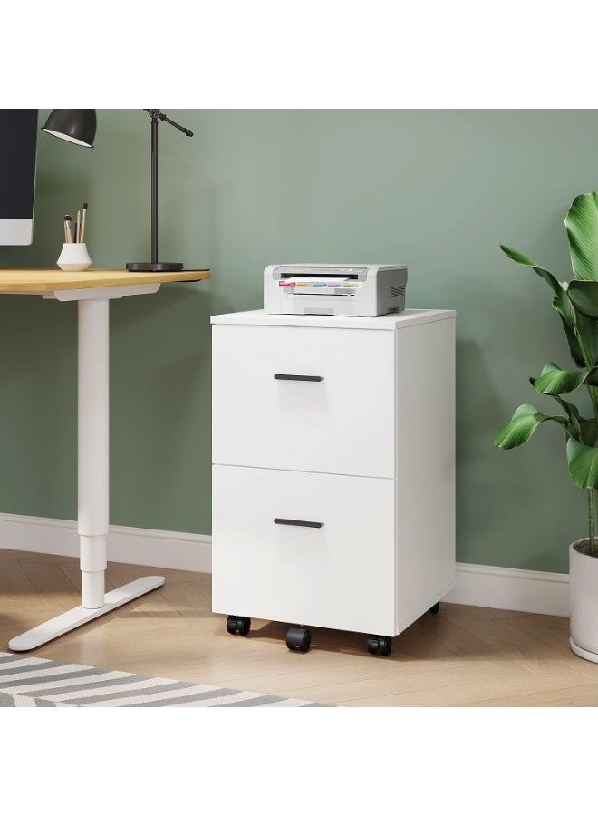 Panana 2 Drawer Mobile File Cabinet, Wood Rolling Filing Cabinet Printer Stand Under Desk Storage Organizer Fits Letter Size File Folders for Home Office (White) - Image 2